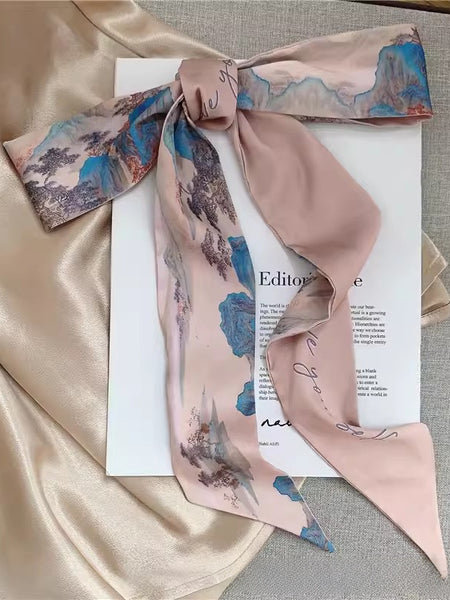 Azure Blossom Luxe Twilly Scarf