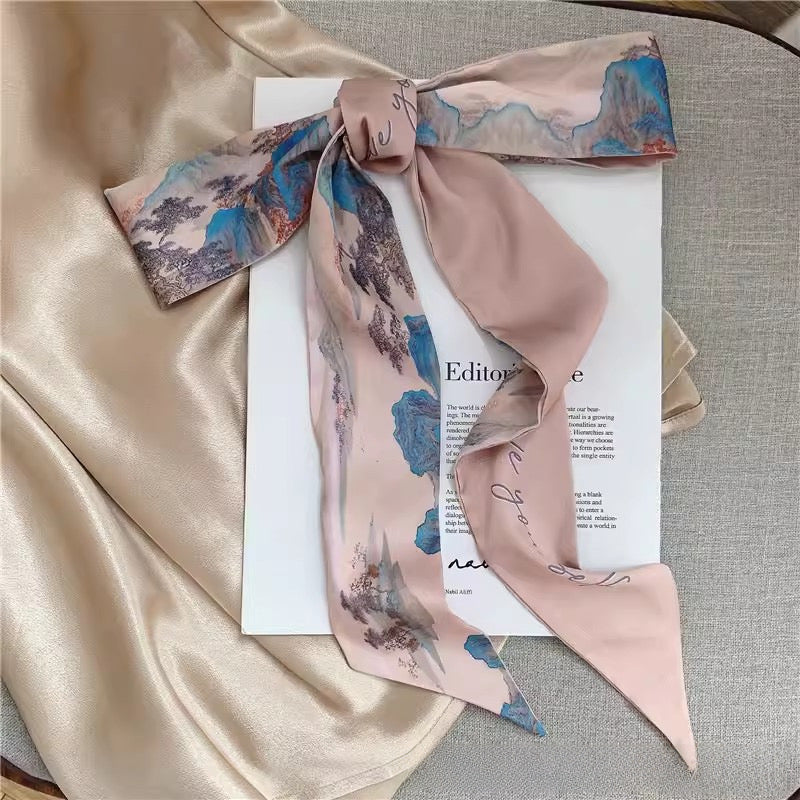 Azure Blossom Luxe Twilly Scarf