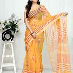 RangBagru Hand Block Printed Kota Doriya Saree with Blouse Piece