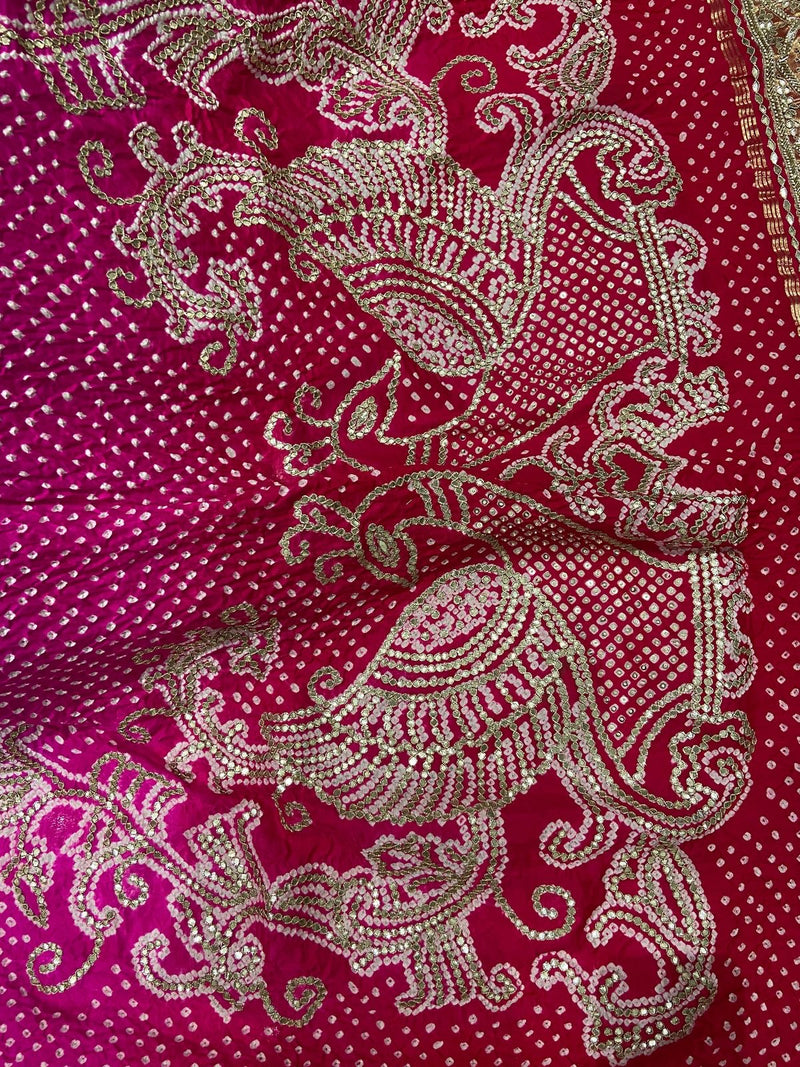 Handcrafted Gajji Silk Handwork Dupatta with Traditional Paisley & Bandhani-Inspired Embroidery