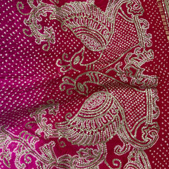 Handcrafted Gajji Silk Handwork Dupatta with Traditional Paisley & Bandhani-Inspired Embroidery