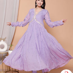 Phoolvadi – Lavender Handworked Mulmul Anarkali Set