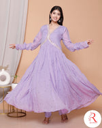 Phoolvadi – Lavender Handworked Mulmul Anarkali Set