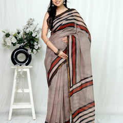 RangBagru Hand Block Printed Kota Doriya Saree with Blouse Piece