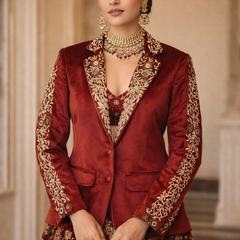 Women Velvet Embroidered Blazer