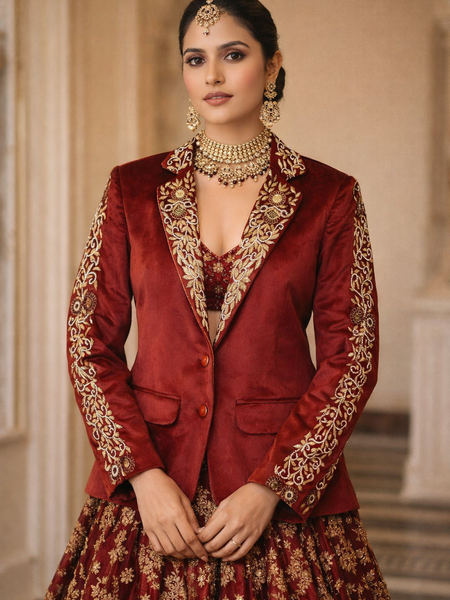 Women Velvet Embroidered Blazer