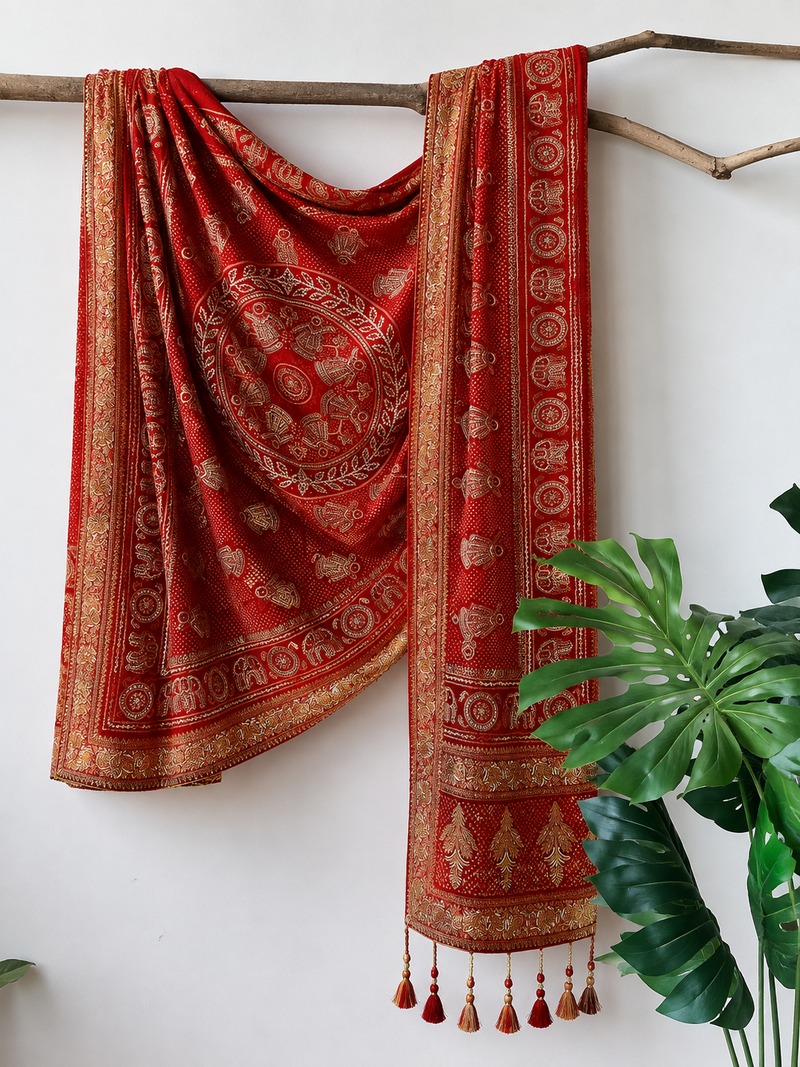 Rang-e-Riwaayat — Pure Gajji Silk Raas Mandal Small Bandhani Dupatta