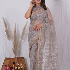 RangBagru Hand Block Printed Kota Doriya Saree with Blouse Piece