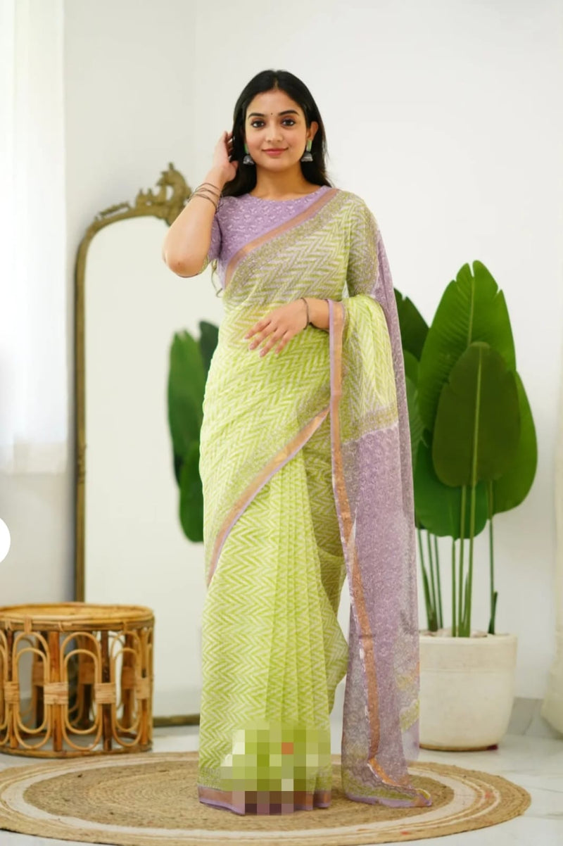 RangBagru Hand Block Printed Kota Doriya Saree with Blouse Piece