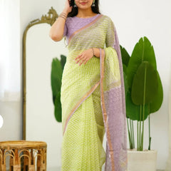 RangBagru Hand Block Printed Kota Doriya Saree with Blouse Piece