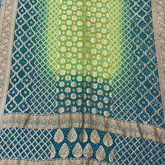 Bandhani Dupatta-Gharchola and Neemjhari print (Blue - Green)