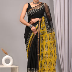 RangBagru Hand Block Printed Kota Doriya Saree with Blouse Piece