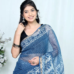 RangBagru Hand Block Printed Kota Doriya Saree with Blouse Piece