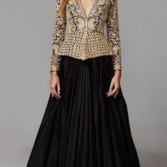 Heritage Gold Embroidered Black Festive Gown