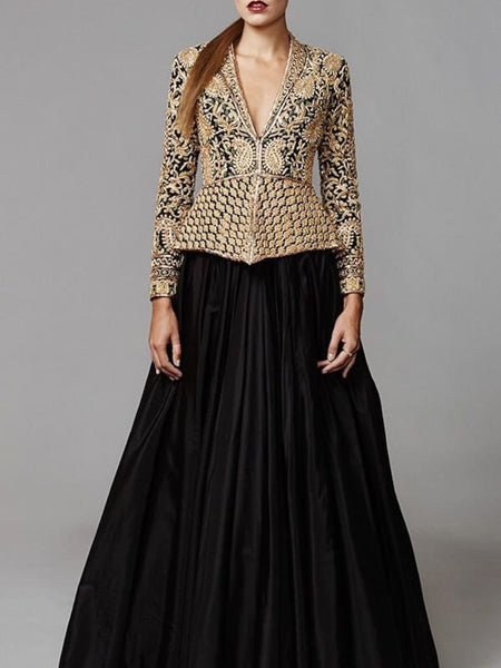 Heritage Gold Embroidered Black Festive Gown