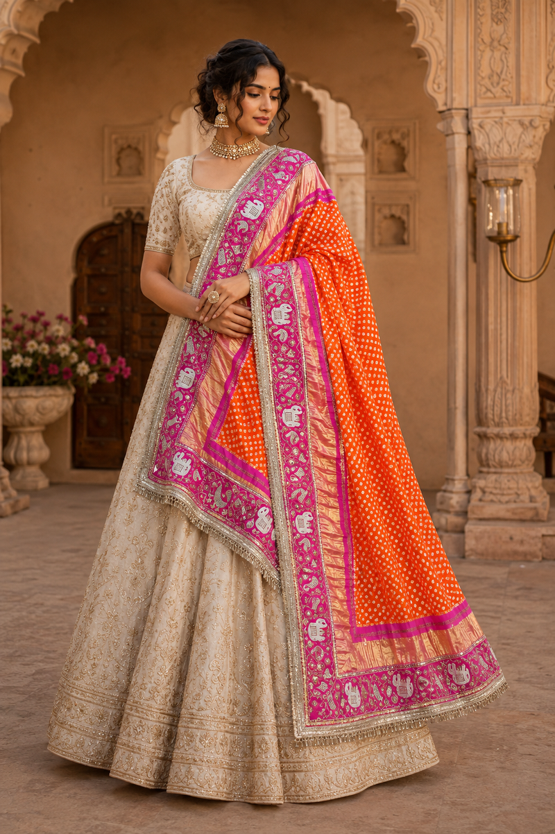 Rang-e-Riwaayat — Pure Gajji Silk Handwork Bandhani Dupatta ✨