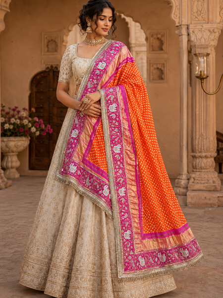 Rang-e-Riwaayat — Pure Gajji Silk Handwork Bandhani Dupatta ✨