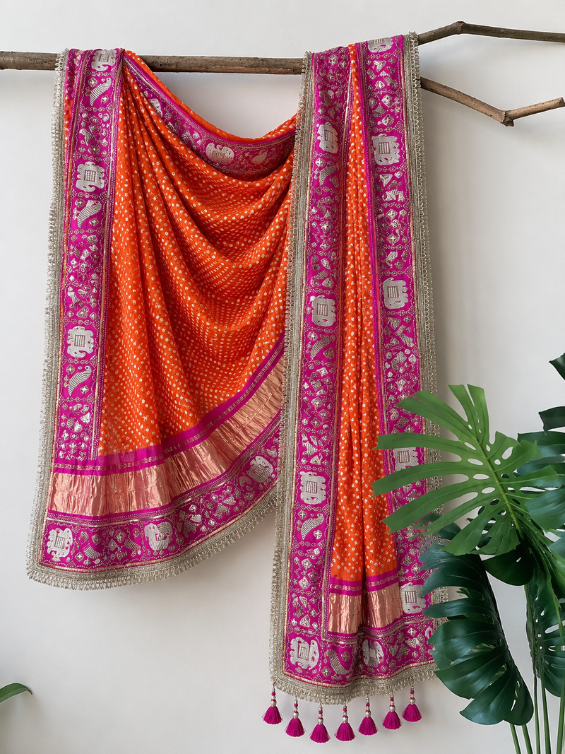 Rang-e-Riwaayat — Pure Gajji Silk Handwork Bandhani Dupatta ✨