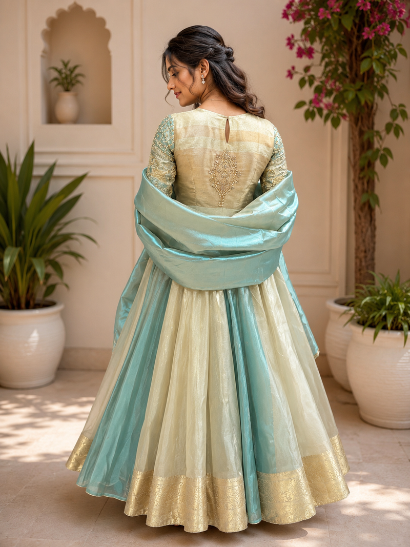 Rasrainaa Noor-e-Mehfil Embroidered Flared Anarkali Gown with Dupatta | Designer Festive Wear