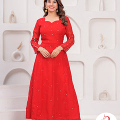 🌶️🌶️ Gulnar” – Red Gota Handworked Georgette Anarkali Set