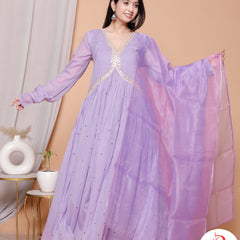Phoolvadi – Lavender Handworked Mulmul Anarkali Set