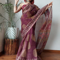 RangBagru Hand Block Printed Kota Doriya Saree with Blouse Piece