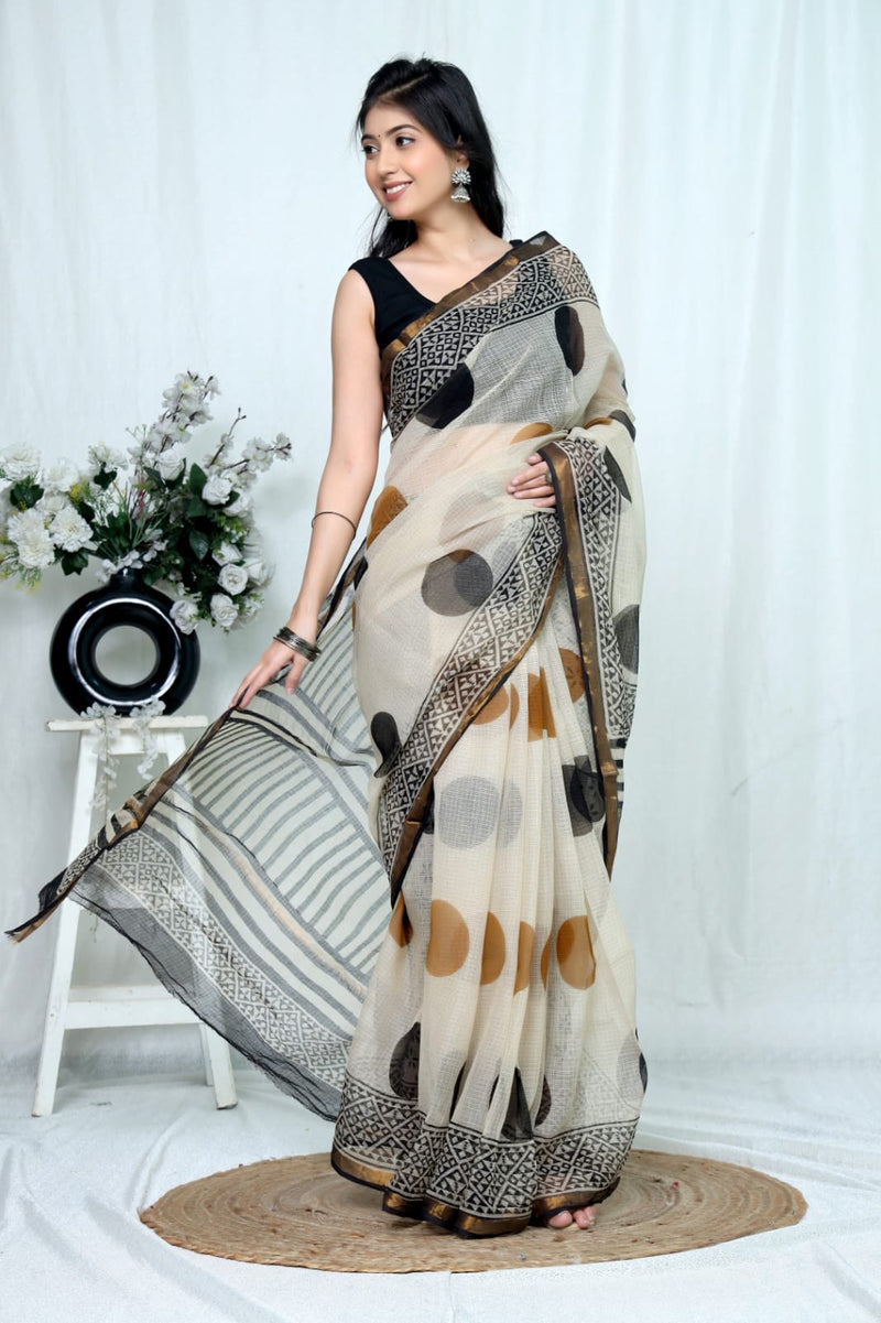 RangBagru Hand Block Printed Kota Doriya Saree with Blouse Piece