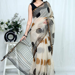 RangBagru Hand Block Printed Kota Doriya Saree with Blouse Piece
