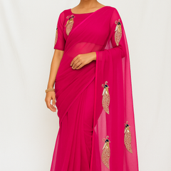 Mayur Gulabi – Fuchsia Elegance in Handcrafted Chiffon