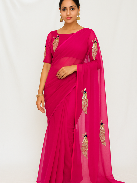 Mayur Gulabi – Fuchsia Elegance in Handcrafted Chiffon