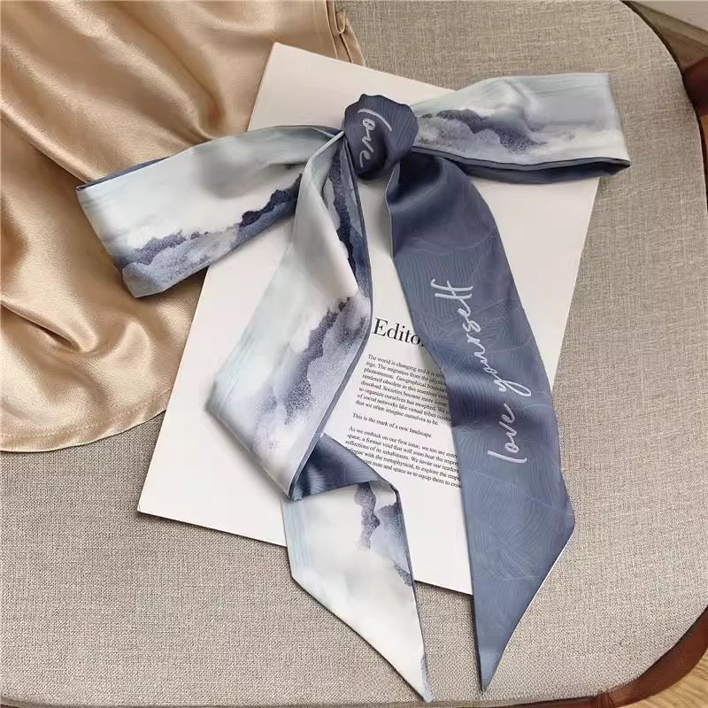 Azure Blossom Luxe Twilly Scarf