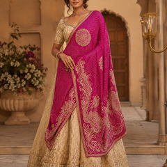Handcrafted Gajji Silk Handwork Dupatta with Traditional Paisley & Bandhani-Inspired Embroidery