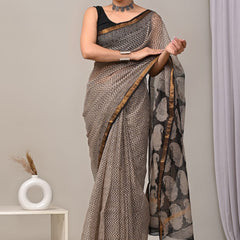 RangBagru Hand Block Printed Kota Doriya Saree with Blouse Piece