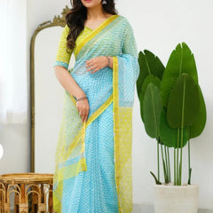 RangBagru Hand Block Printed Kota Doriya Saree with Blouse Piece