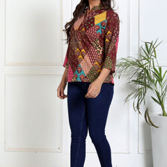 Straight fit short kurta with mandarin collar side view