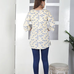 Women Yellow Floral Cotton Short Kurta