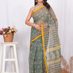 RangBagru Hand Block Printed Kota Doriya Saree with Blouse Piece