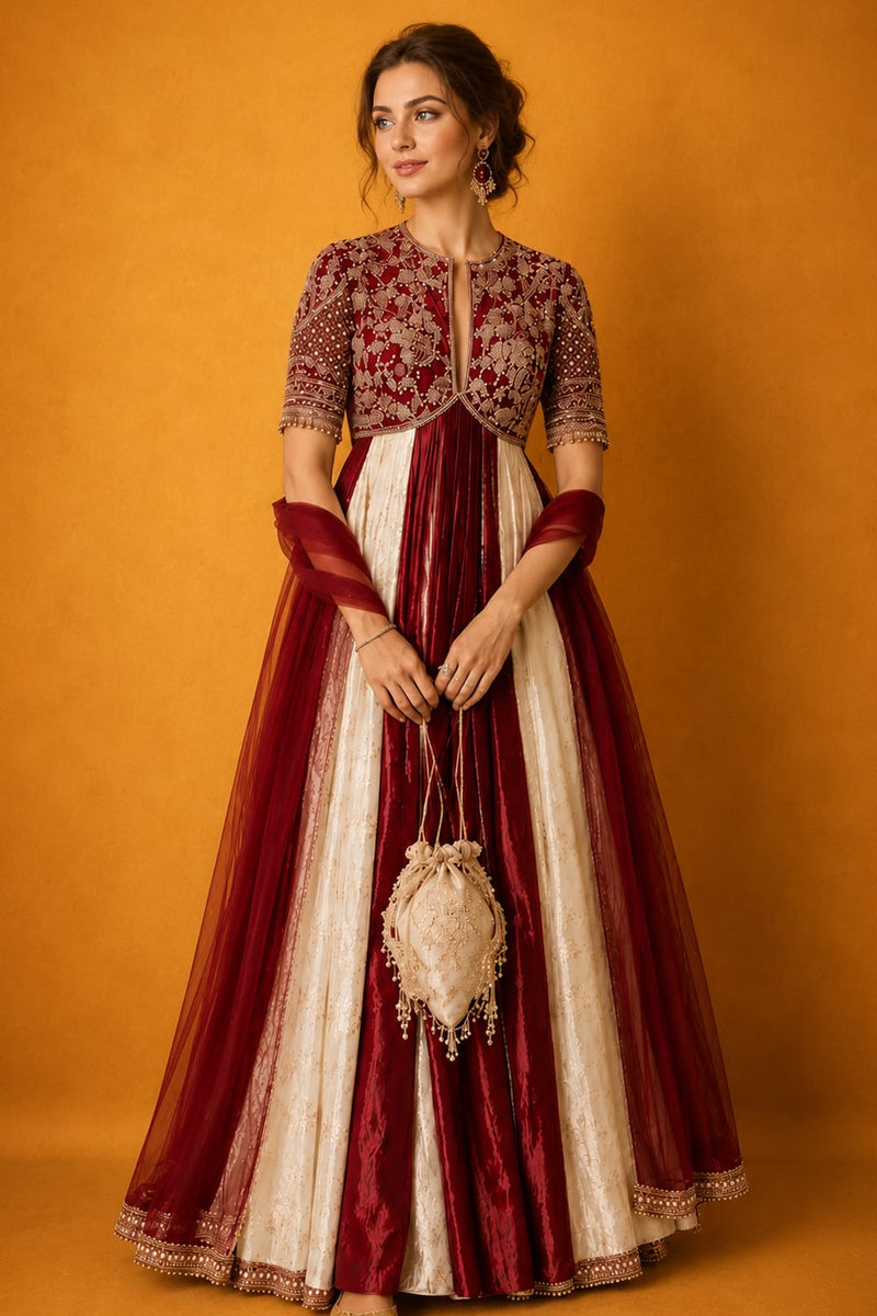 Rasrainaa Noor-e-Mehfil Embroidered Flared Anarkali Gown with Dupatta | Designer Festive Wear
