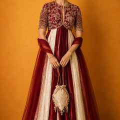 Rasrainaa Noor-e-Mehfil Embroidered Flared Anarkali Gown with Dupatta | Designer Festive Wear