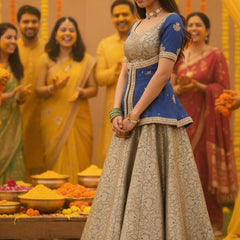 Heritage Gold Embroidered Blue Festive lehanga set