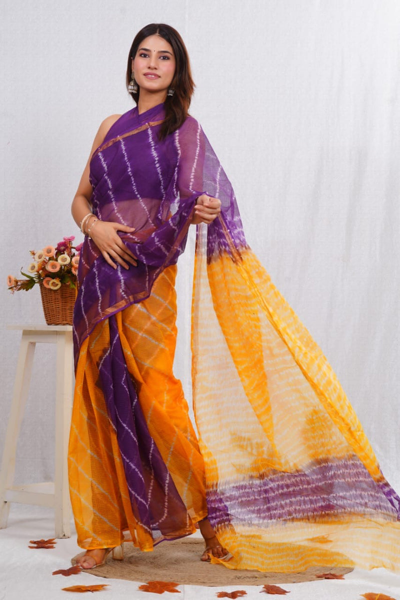 RangBagru Hand Block Printed Kota Doriya Saree with Blouse Piece