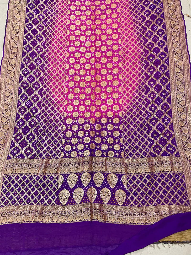 Bandhani Dupatta-Gharchola and Neemjhari print (Pink Purple)
