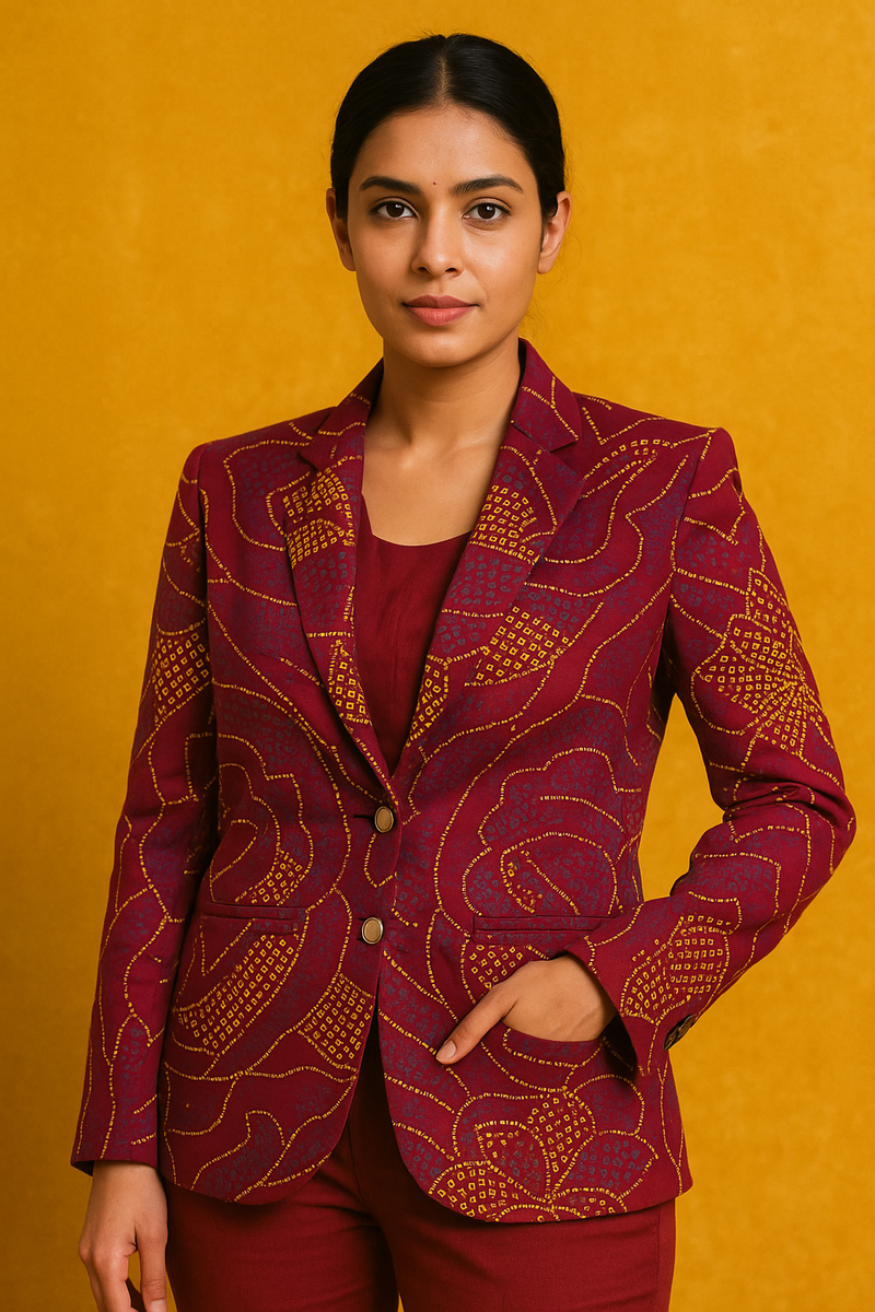 Women Bandhani Cotton Blazer