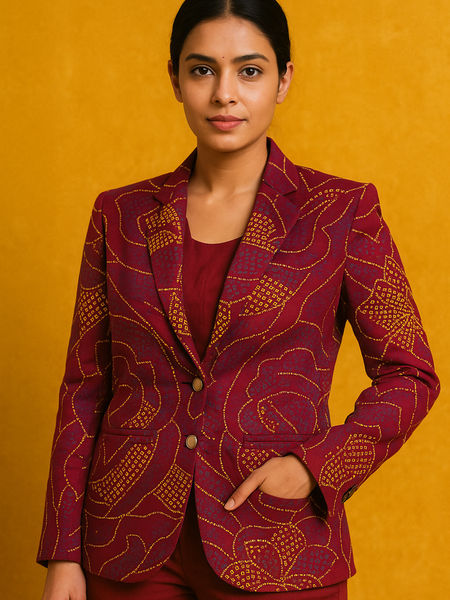 Women Bandhani Cotton Blazer