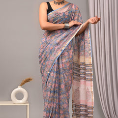RangBagru Hand Block Printed Kota Doriya Saree with Blouse Piece