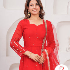 🌶️🌶️ Gulnar” – Red Gota Handworked Georgette Anarkali Set