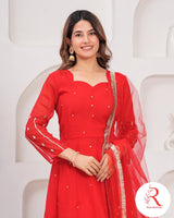 🌶️🌶️ Gulnar” – Red Gota Handworked Georgette Anarkali Set