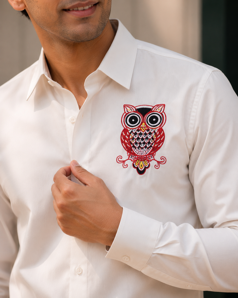 Men’s Ivory Coral Ombre Cotton Resort Shirt | Rasrainaa