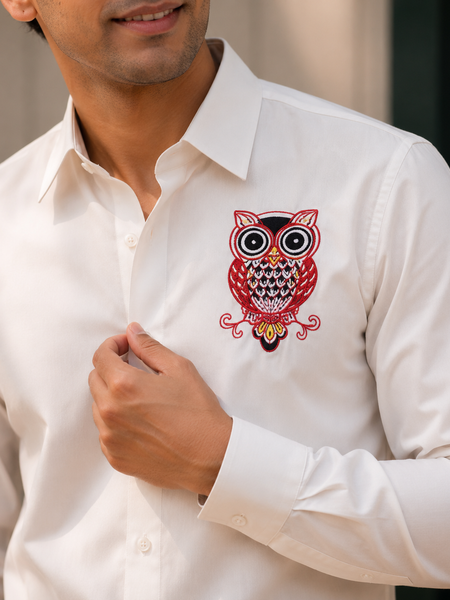 Men’s Ivory Coral Ombre Cotton Resort Shirt | Rasrainaa