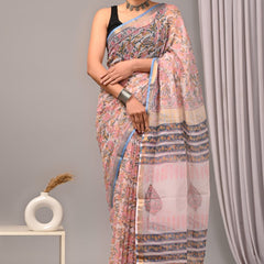 RangBagru Hand Block Printed Kota Doriya Saree with Blouse Piece